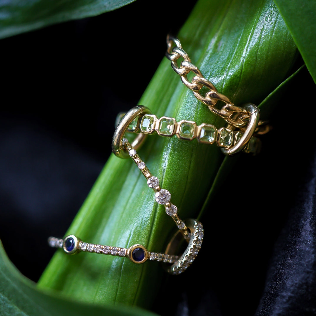 Solid Gold Slim Sapphire and Diamond Stacking Ring