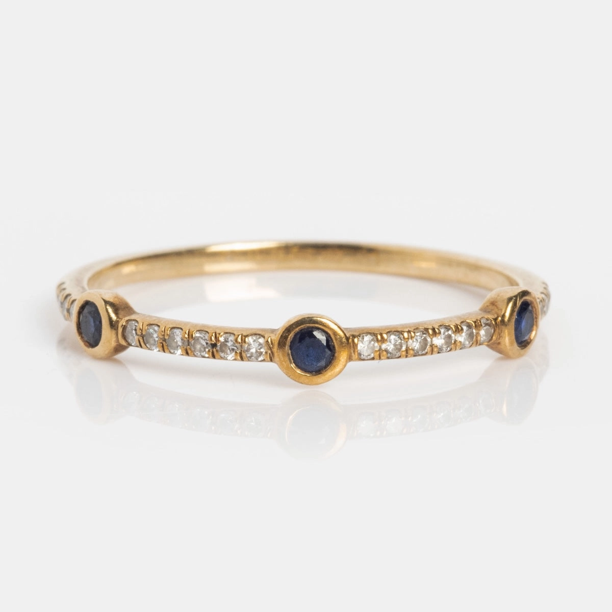 Solid Gold Slim Sapphire and Diamond Stacking Ring