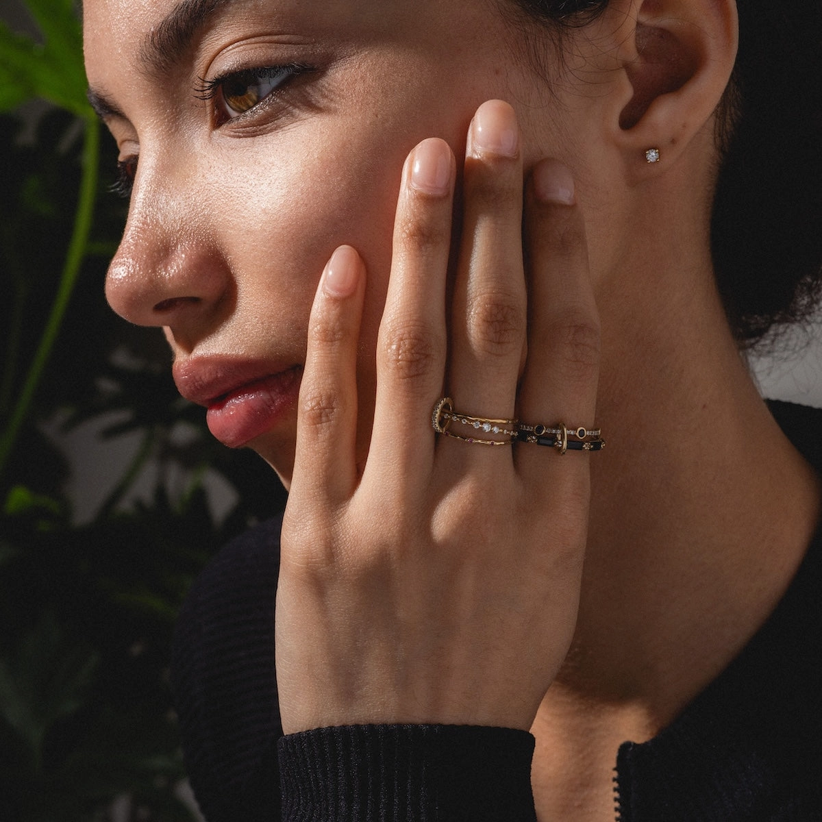 Solid Gold Slim Sapphire and Diamond Stacking Ring
