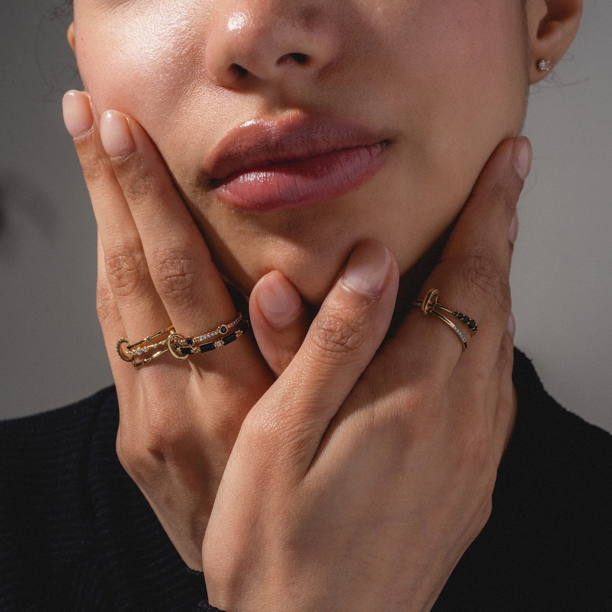 Solid Gold Slim Sapphire and Diamond Stacking Ring