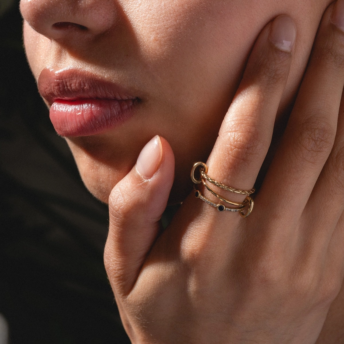 Solid Gold Slim Sapphire and Diamond Stacking Ring
