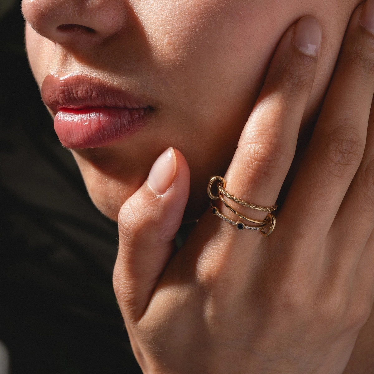 Solid Gold Slim Sapphire and Diamond Stacking Ring