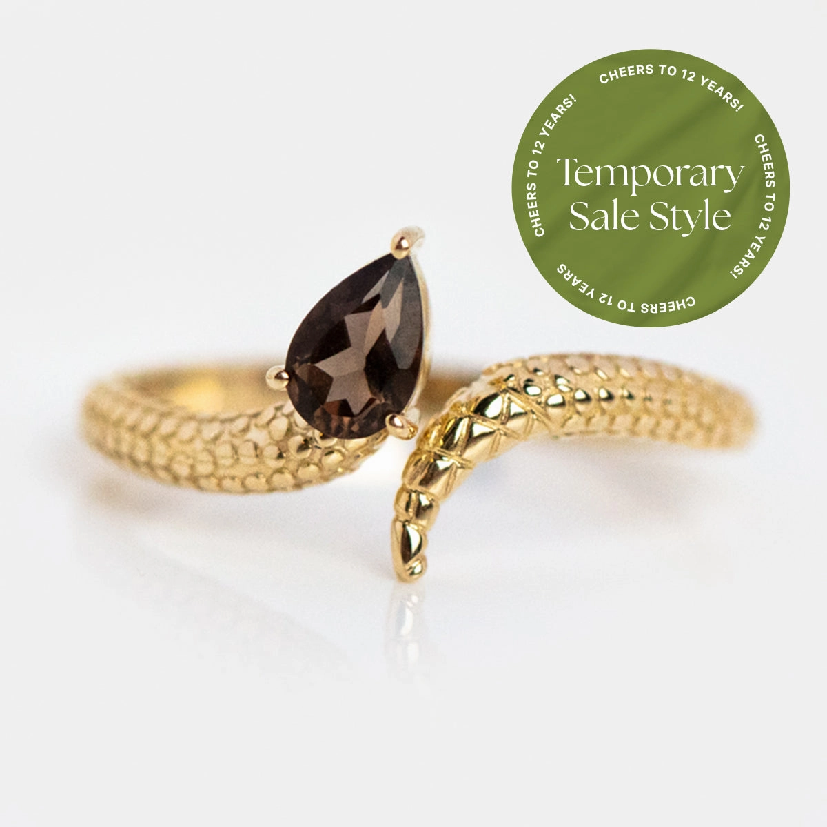Solid Gold Smoky Quartz Snake Ring for Transformation