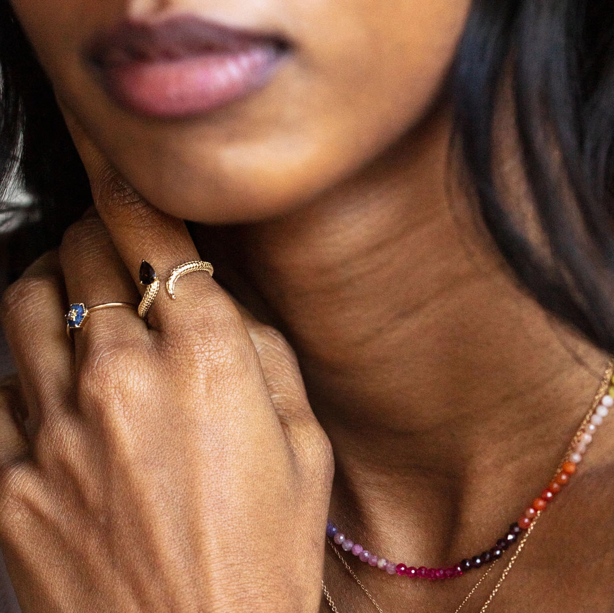 Solid Gold Smoky Quartz Snake Ring for Transformation