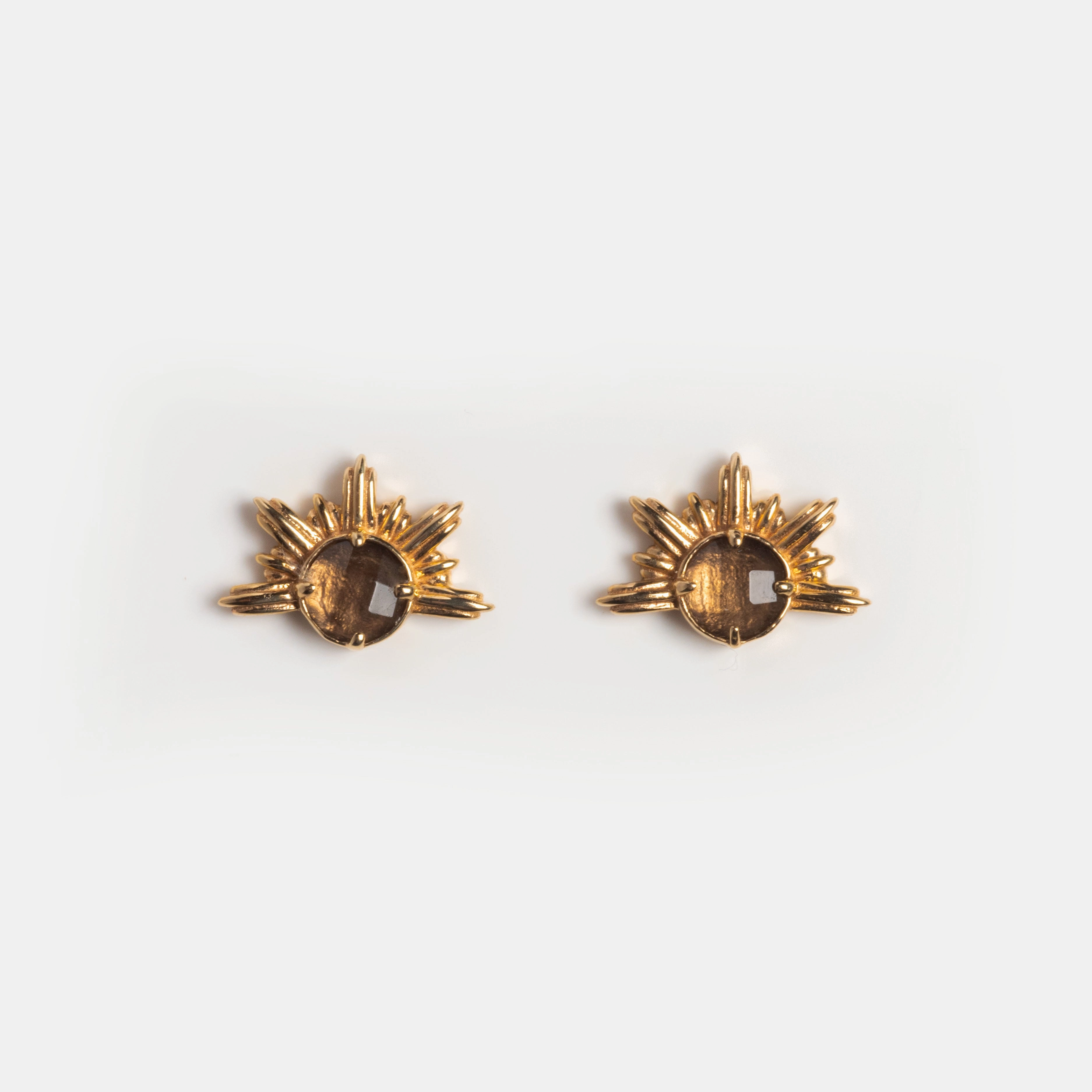 Solid Gold Smoky Quartz Sunburst Studs