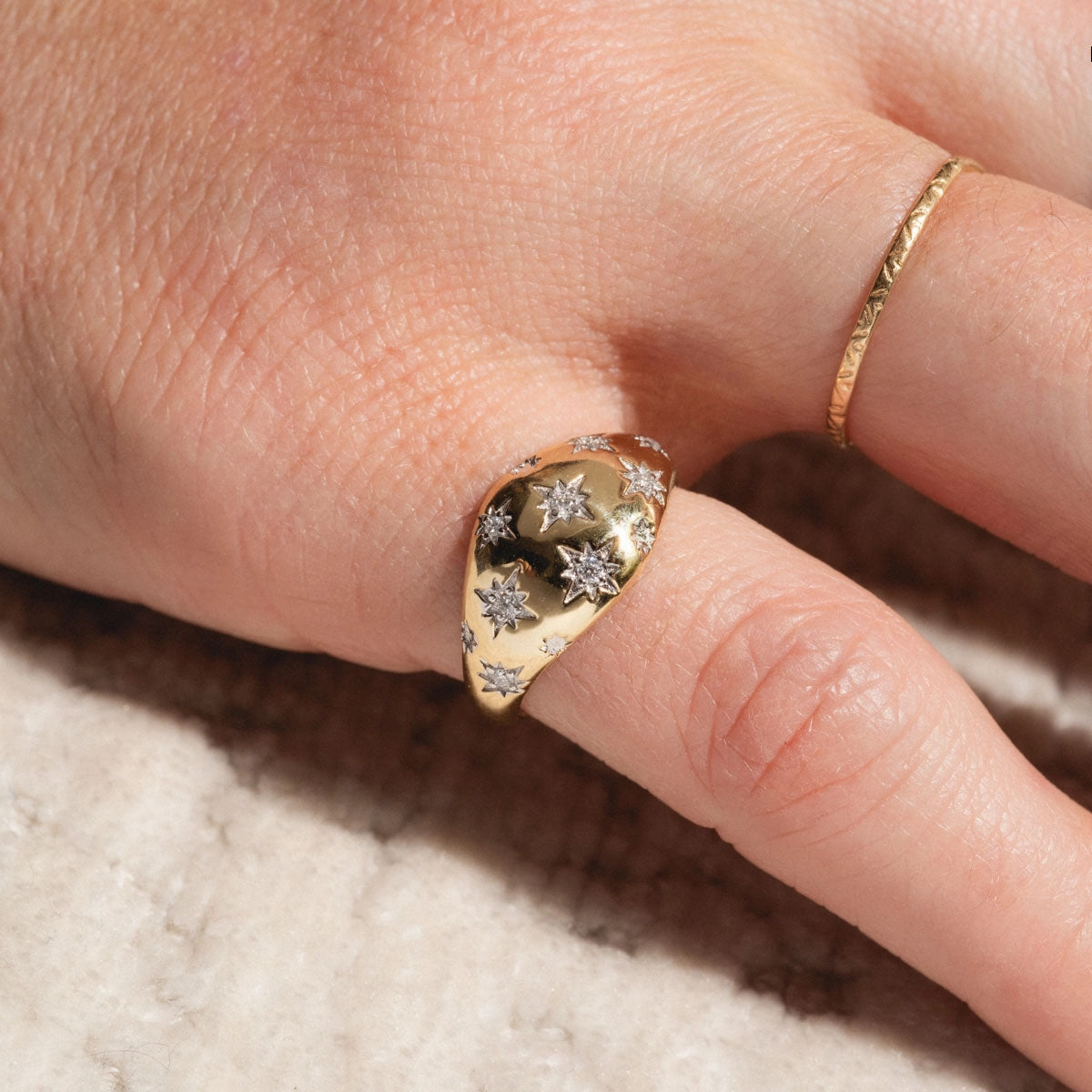 Solid Gold Star Crossed Dome Pinky Ring