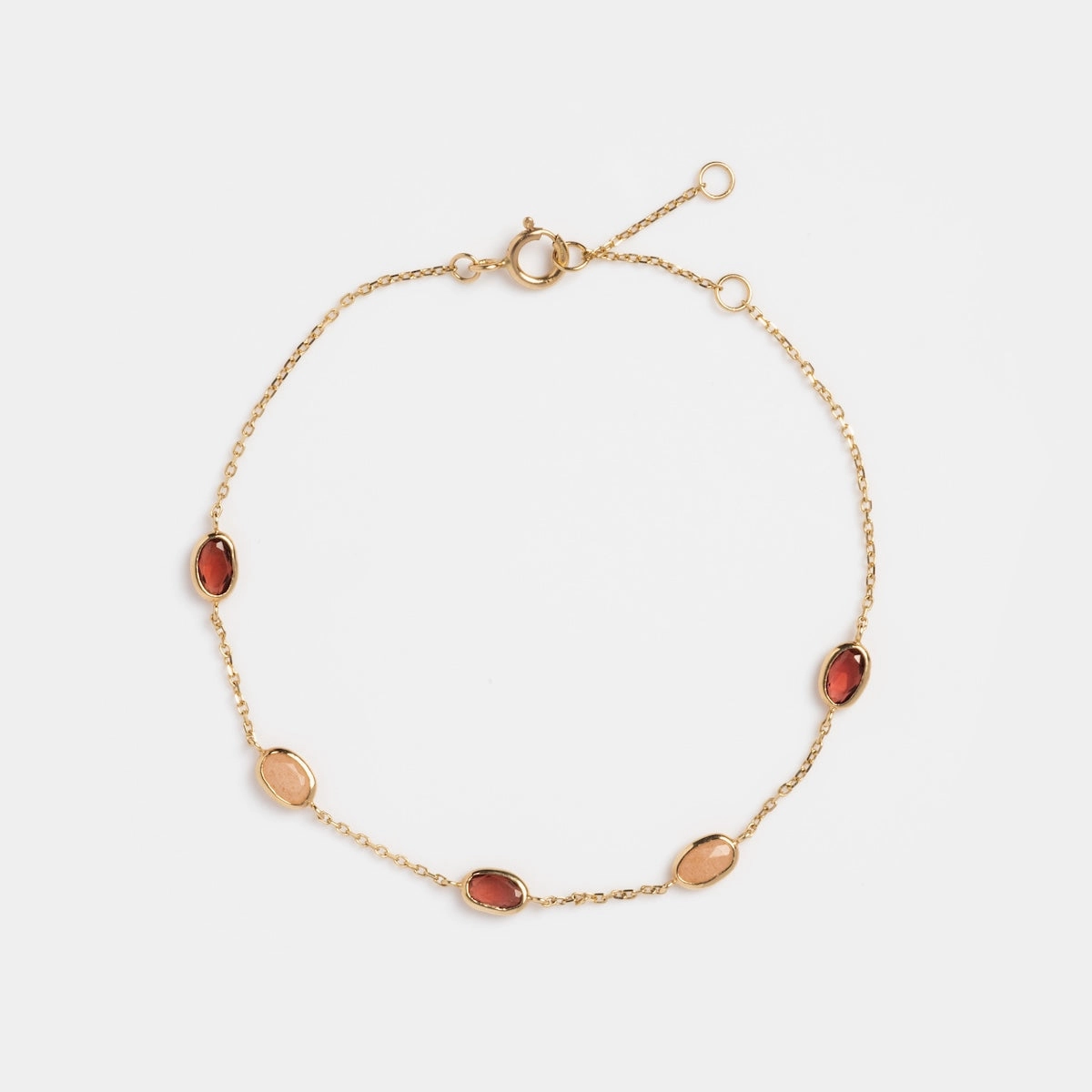 Solid Gold Sunlit Garnet and Sunstone Bracelet
