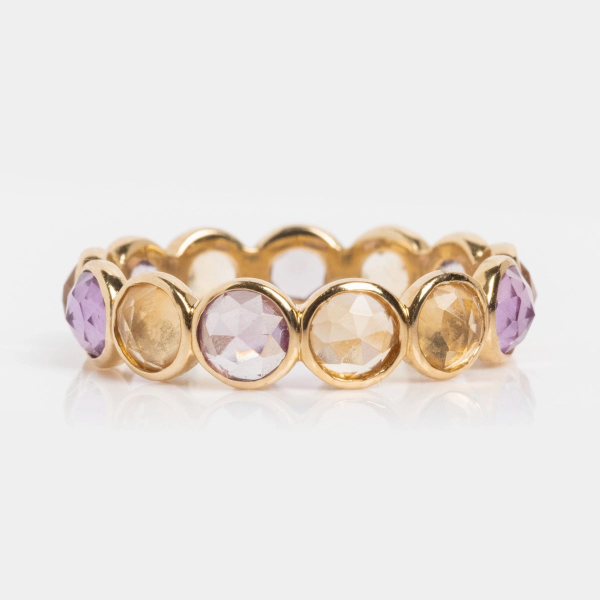Solid Gold Sunrise Citrine and Alexandrite Band