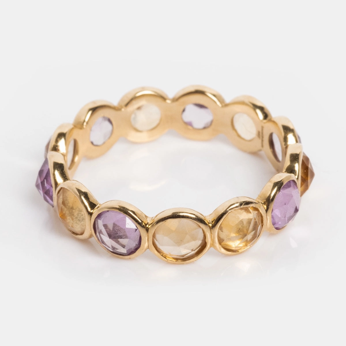 Solid Gold Sunrise Citrine and Alexandrite Band