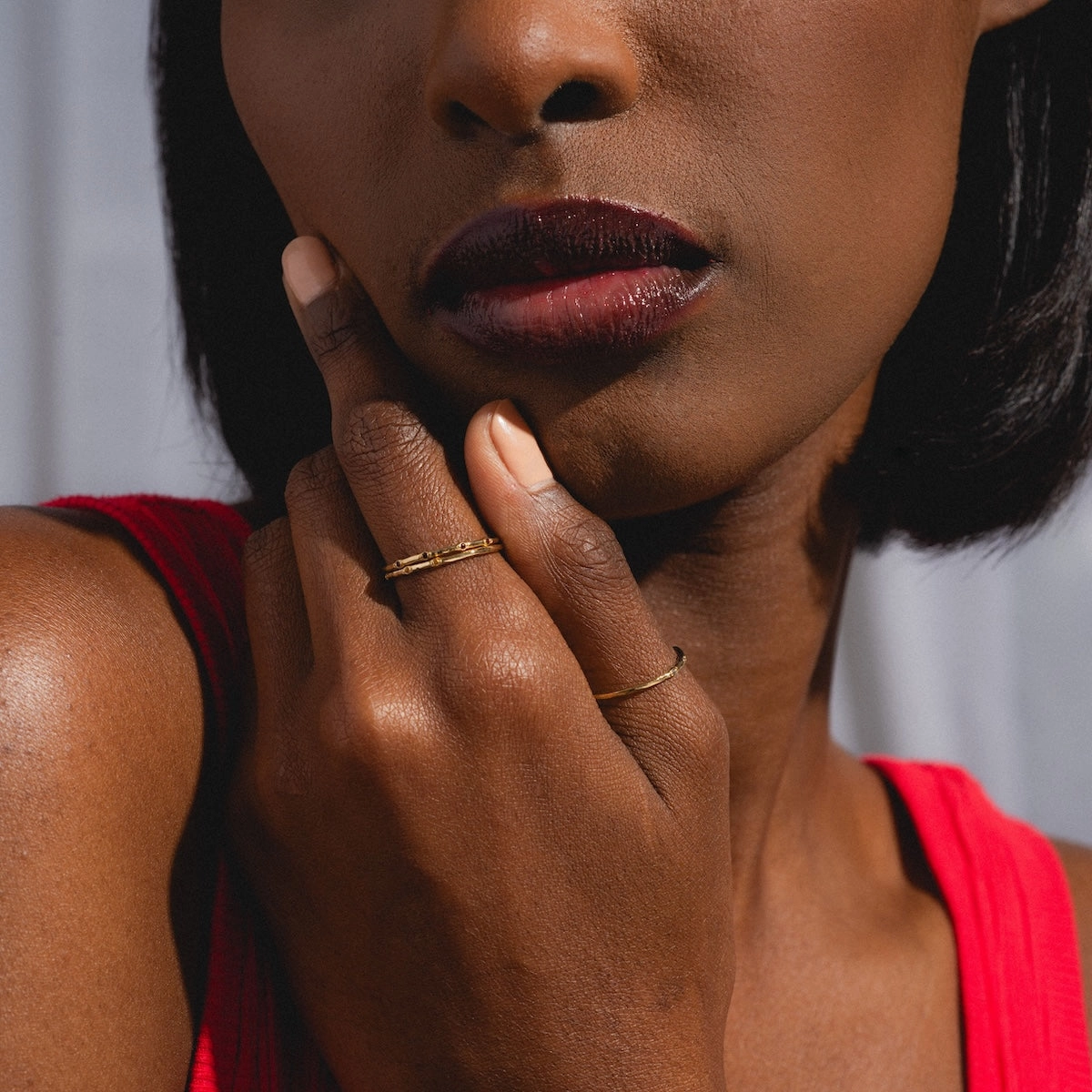 Solid Gold Textured Birthstone Stacking Ring