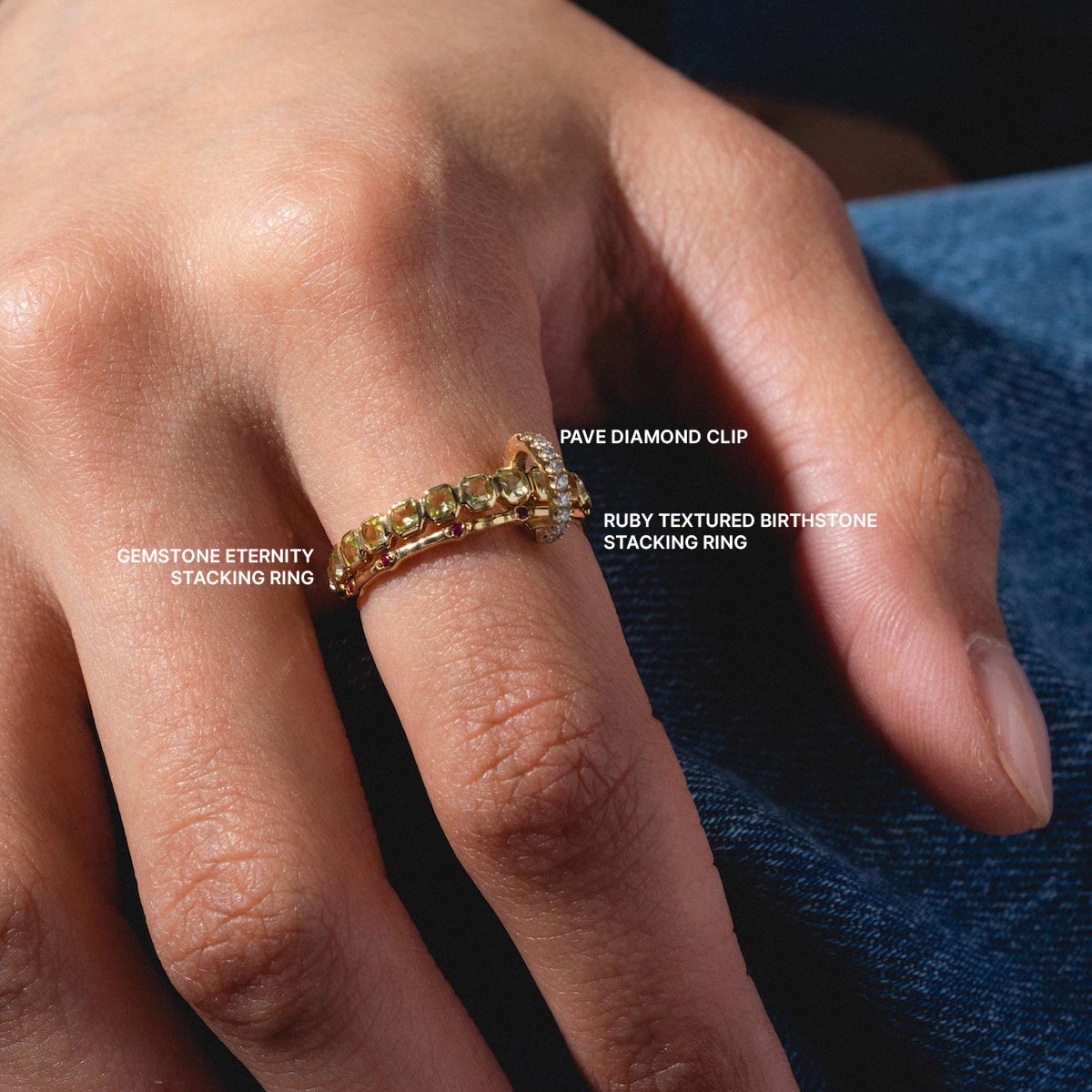 Solid Gold Textured Birthstone Stacking Ring