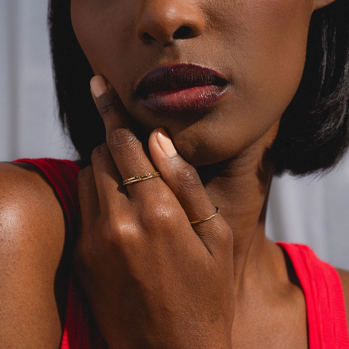 Solid Gold Textured Birthstone Stacking Ring
