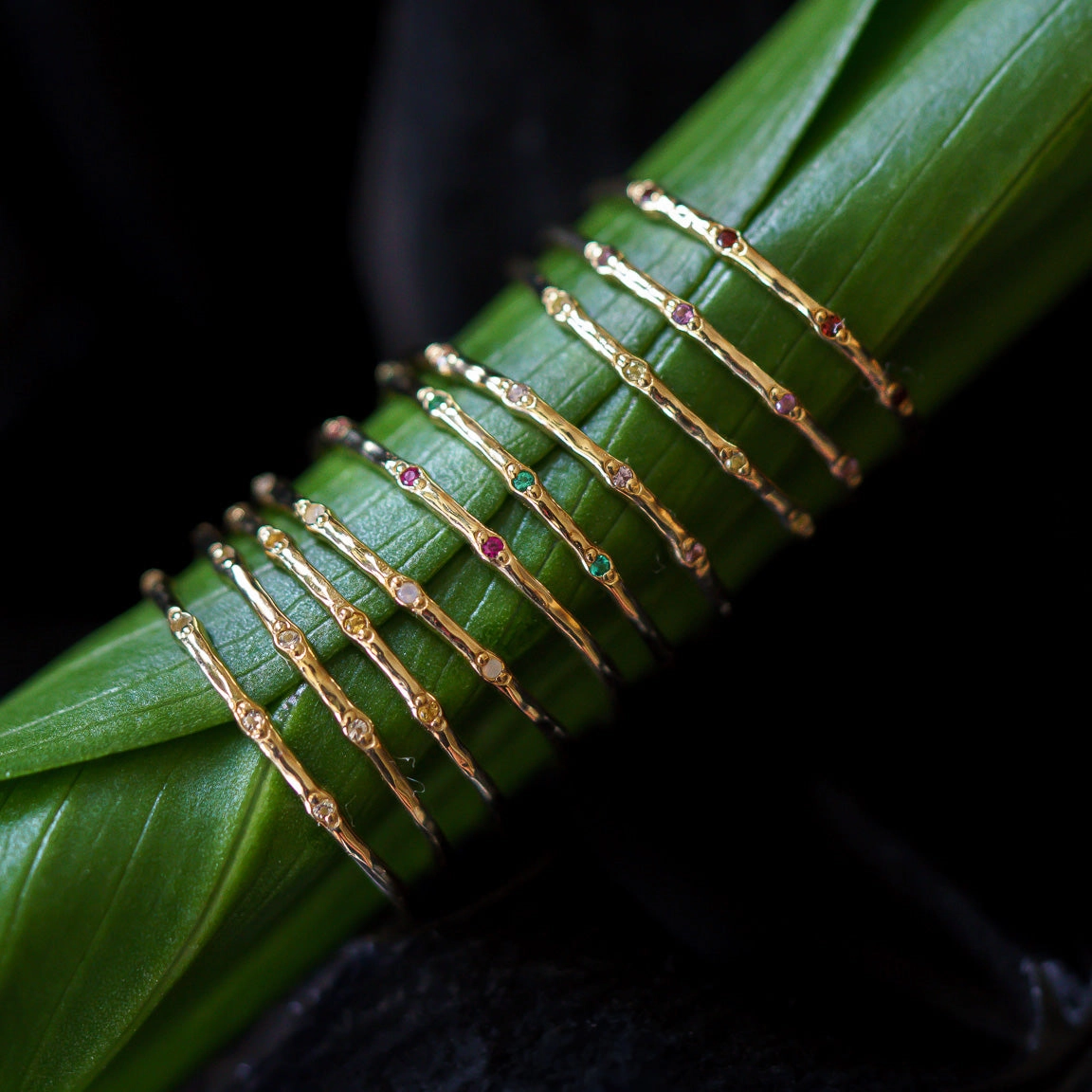 Solid Gold Textured Birthstone Stacking Ring