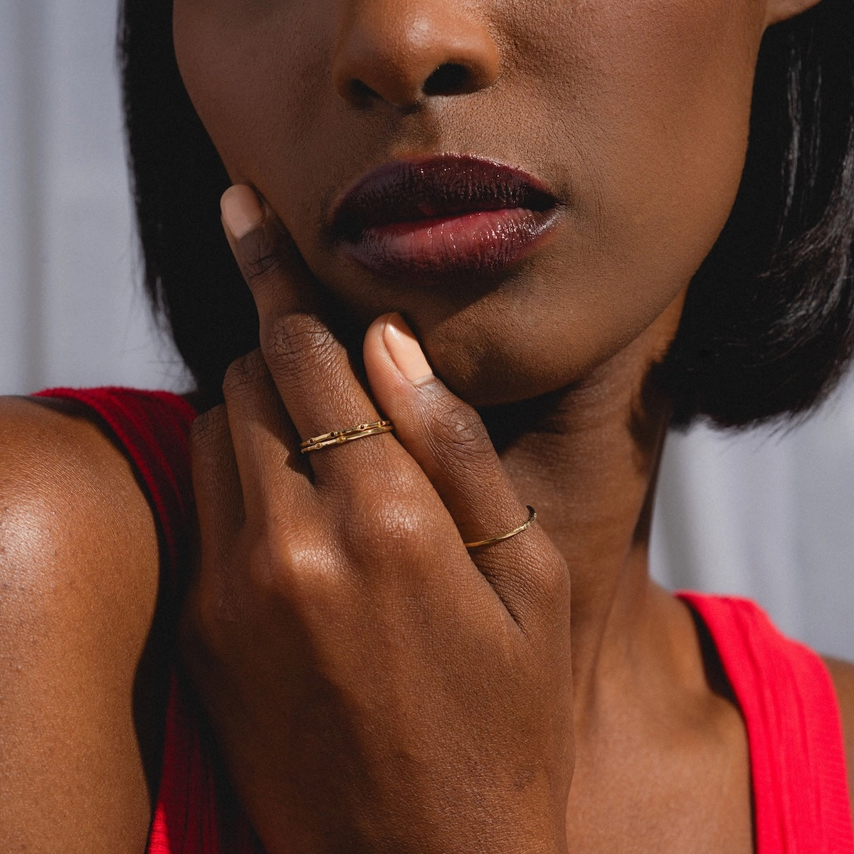 Solid Gold Textured Birthstone Stacking Ring