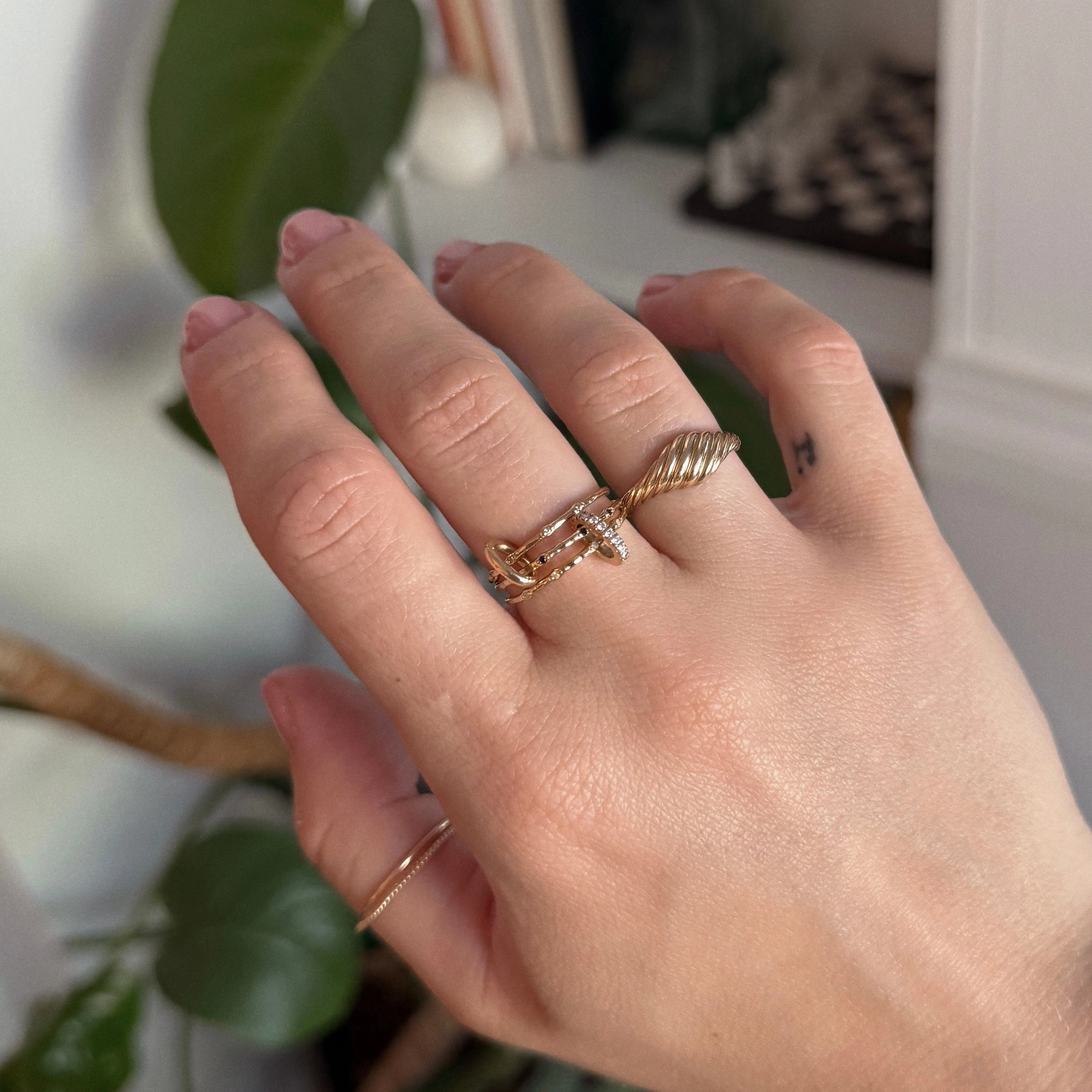 Solid Gold Textured Birthstone Stacking Ring