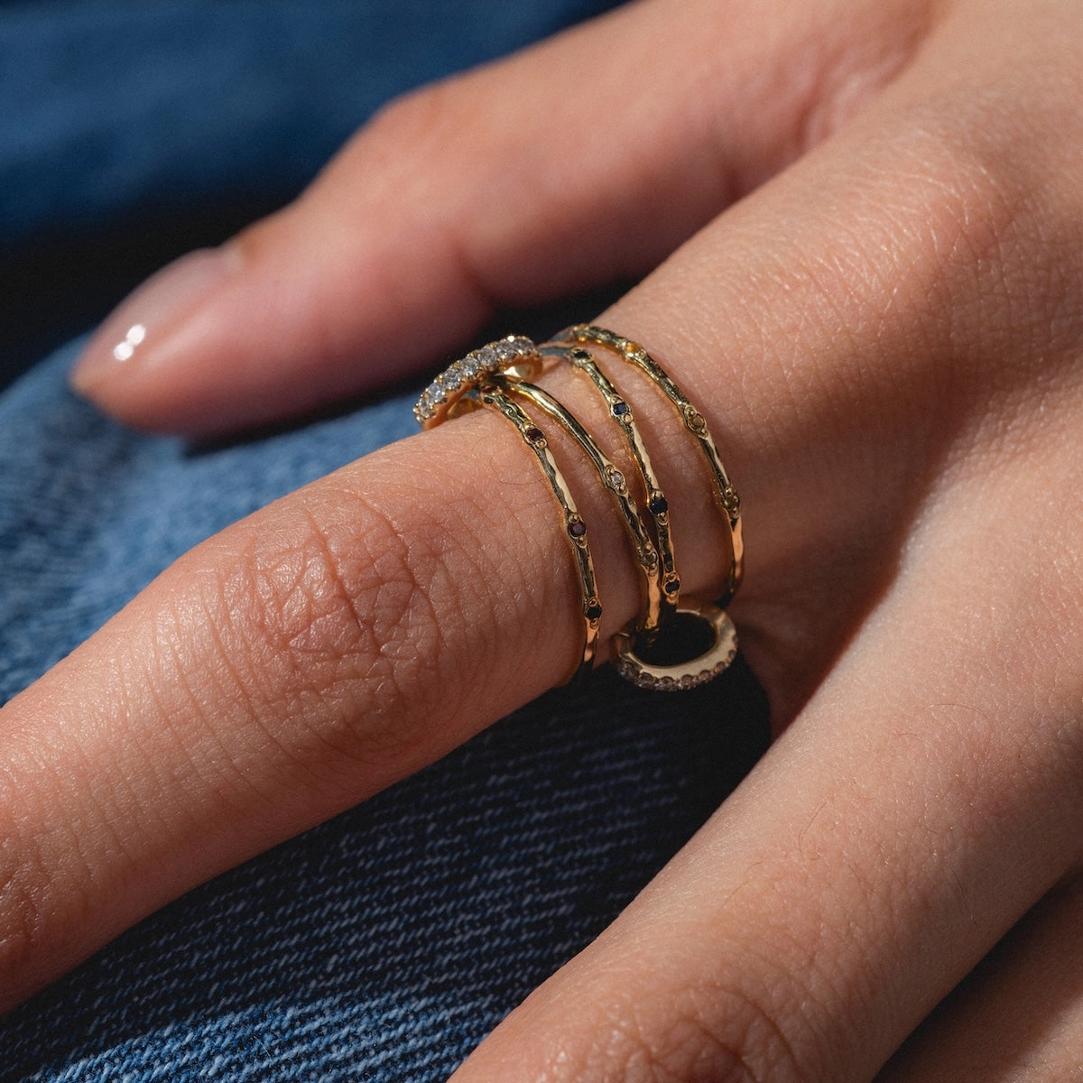 Solid Gold Textured Birthstone Stacking Ring