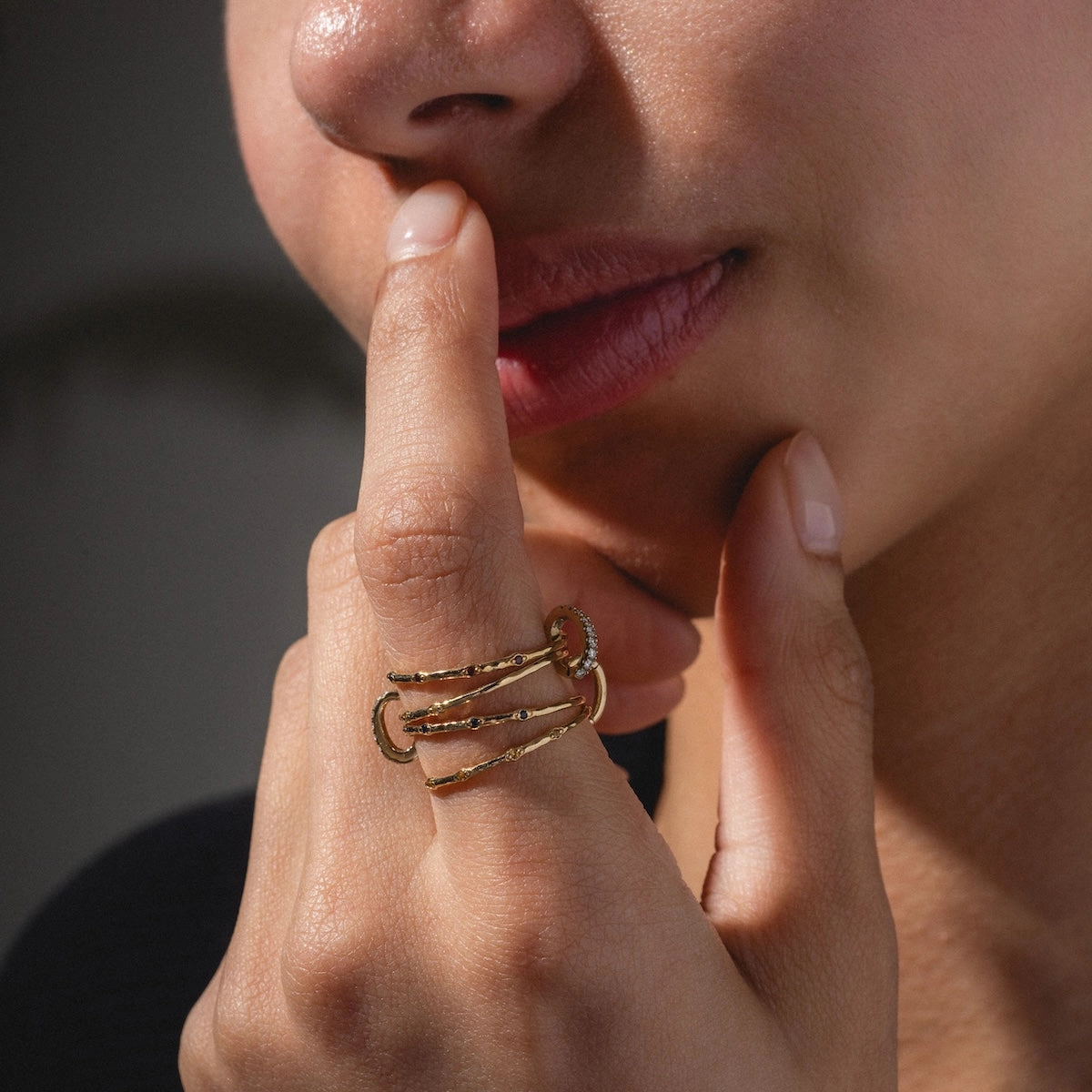 Solid Gold Textured Birthstone Stacking Ring
