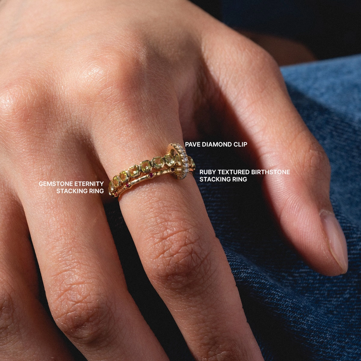 Solid Gold Textured Birthstone Stacking Ring