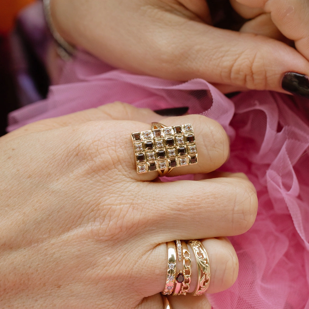 Solid Gold Textured Chain Link Ring