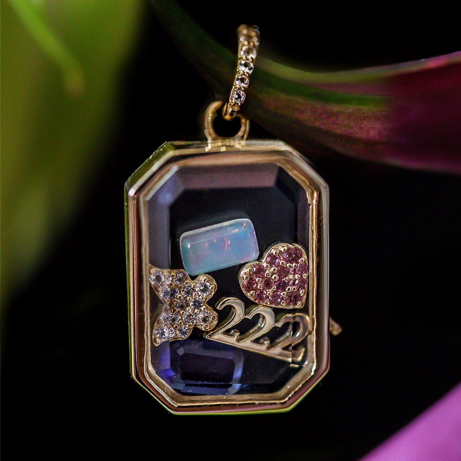 Solid Gold Tiny Angel Number Charm for Glass Charm Locket