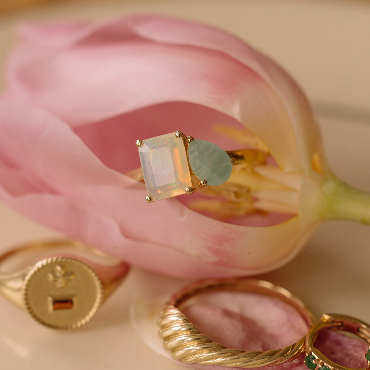 Solid Gold Toi et Moi Colorful Gemstone Ring