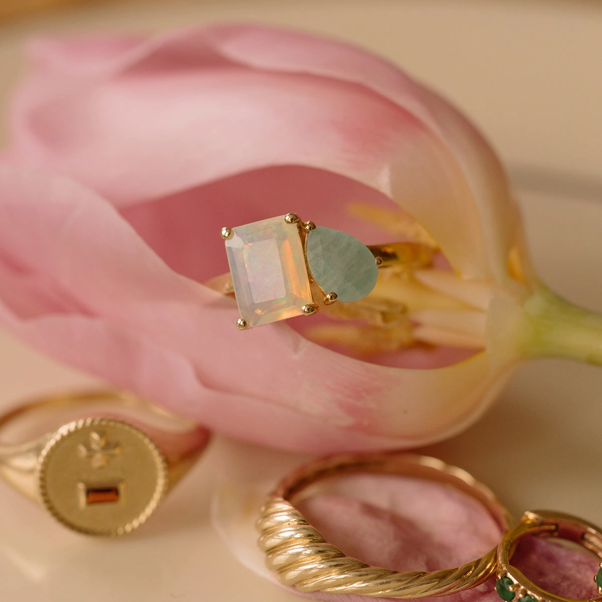 Solid Gold Toi et Moi Colorful Gemstone Ring