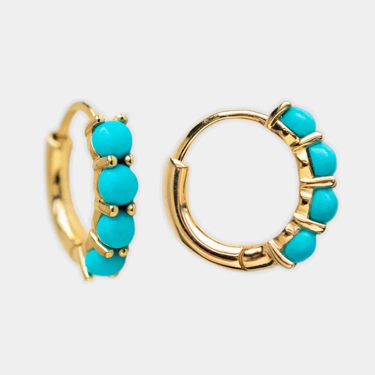 Solid Gold Turquoise Huggie Hoops