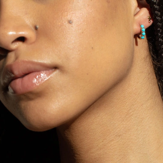 Solid Gold Turquoise Huggie Hoops