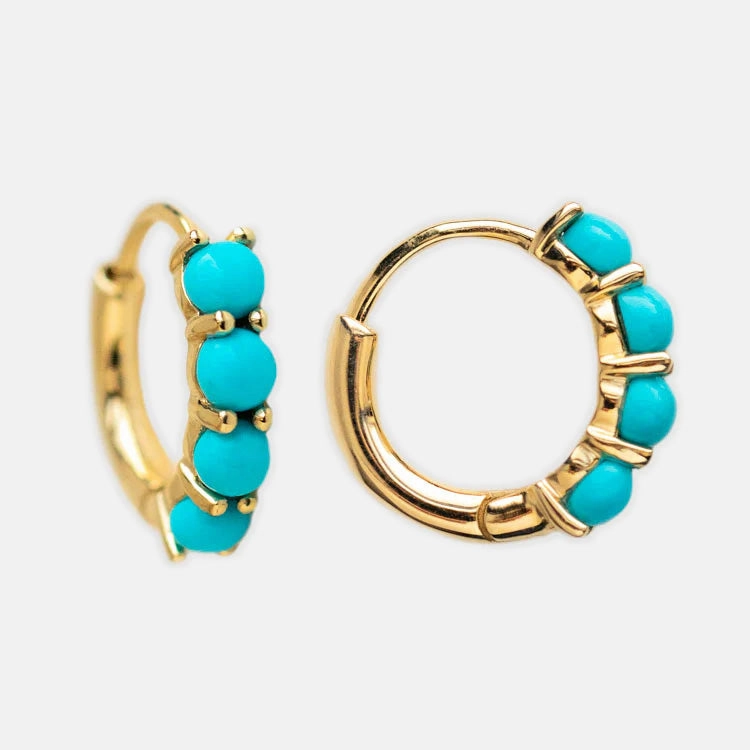 Solid Gold Turquoise Huggie Hoops