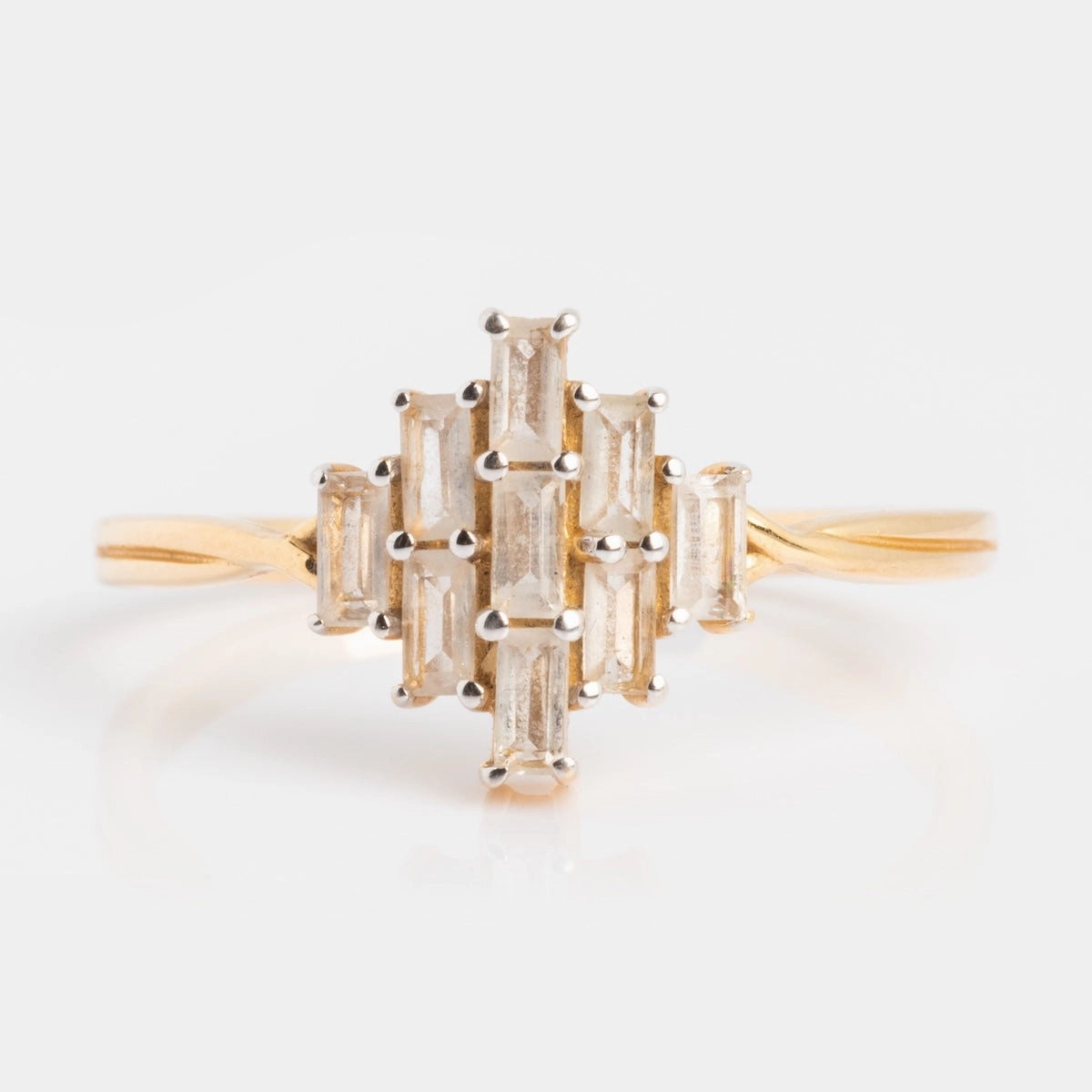 Solid Gold Vintage Inspired Baguette Shield Ring