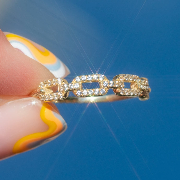 Solid Gold White Sapphire Chunky Chain Link Ring