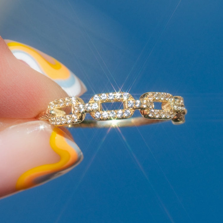 Solid Gold White Sapphire Chunky Chain Link Ring