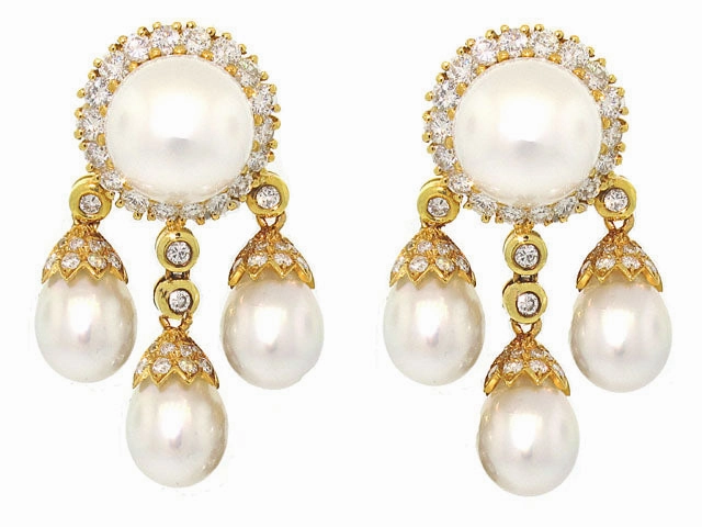 South Sea Pearl and Diamond Earrings in 18K