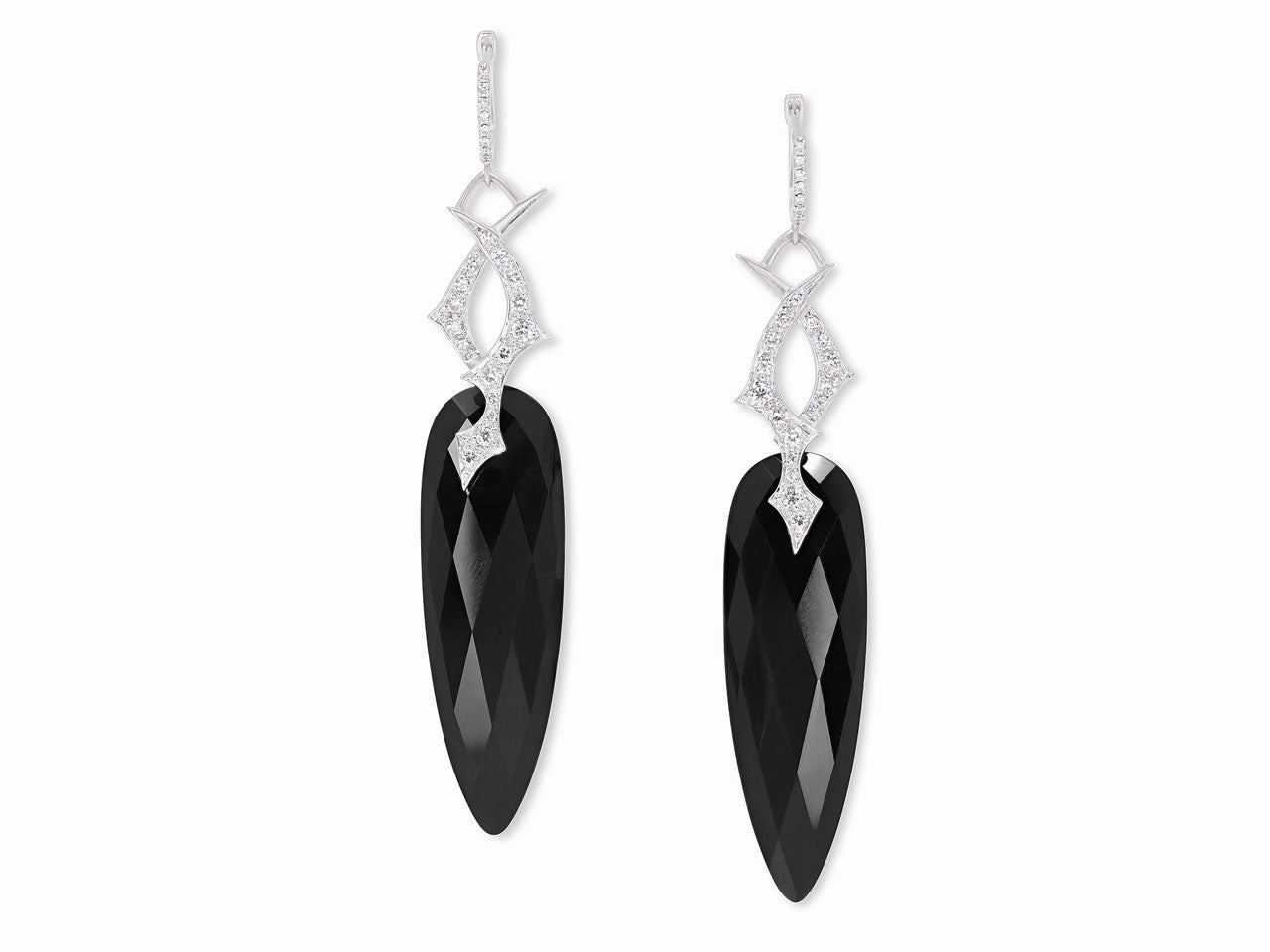 Stephen Webster 'Thorn' Diamond and Onyx Earrings in 18K White Gold