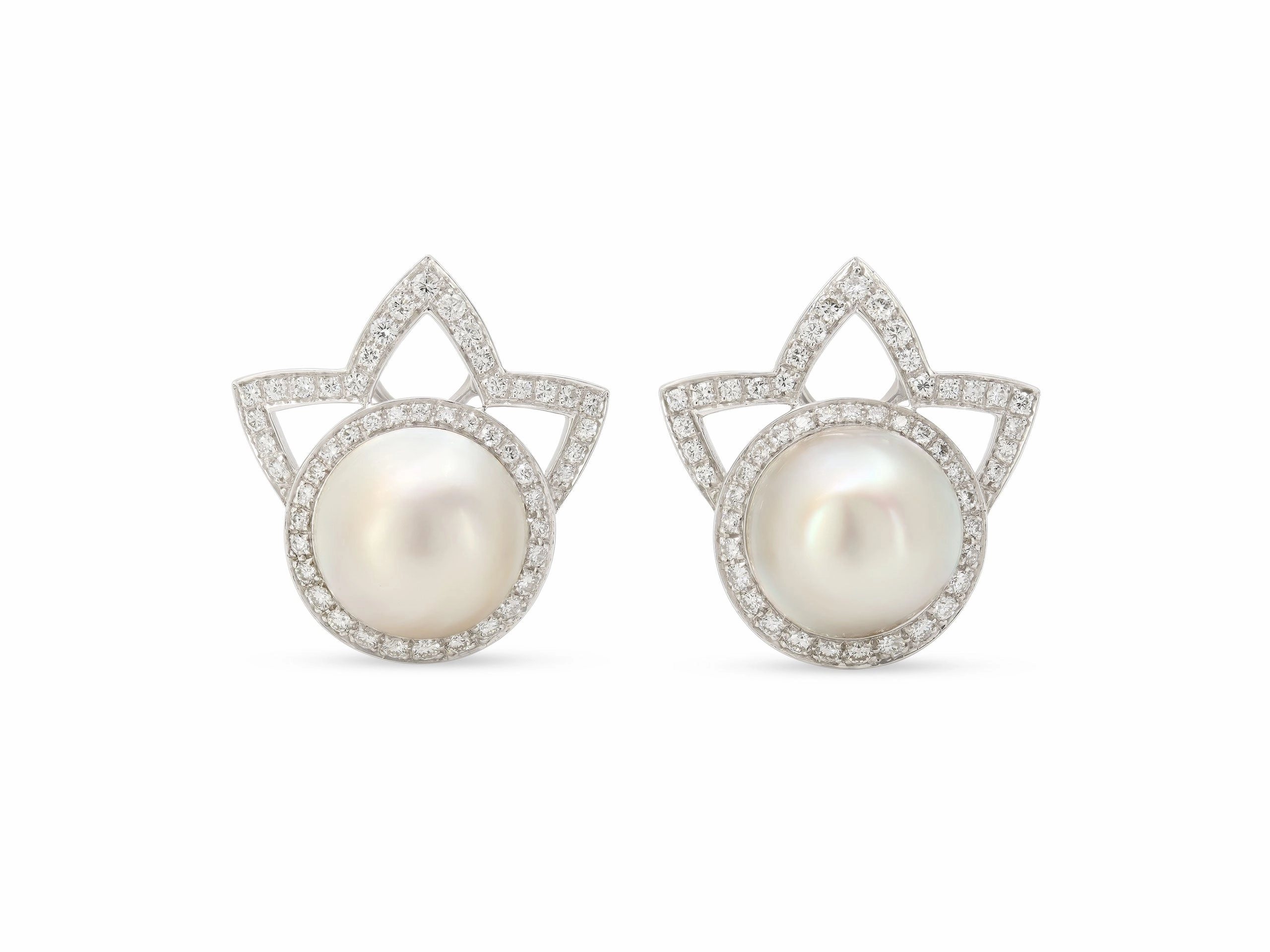 Tiffany & Co. Diamond and Mabe Pearl Earrings in Platinum