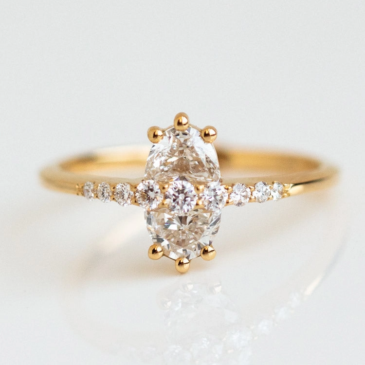 Two Stone Engagement Ring with Half Moon Cut Diamonds