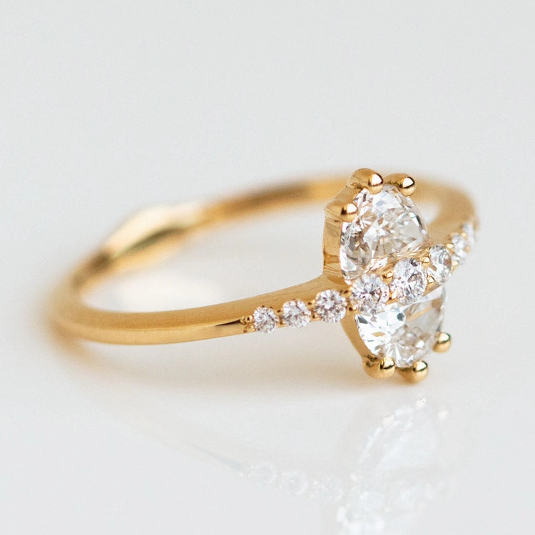 Two Stone Engagement Ring with Half Moon Cut Diamonds