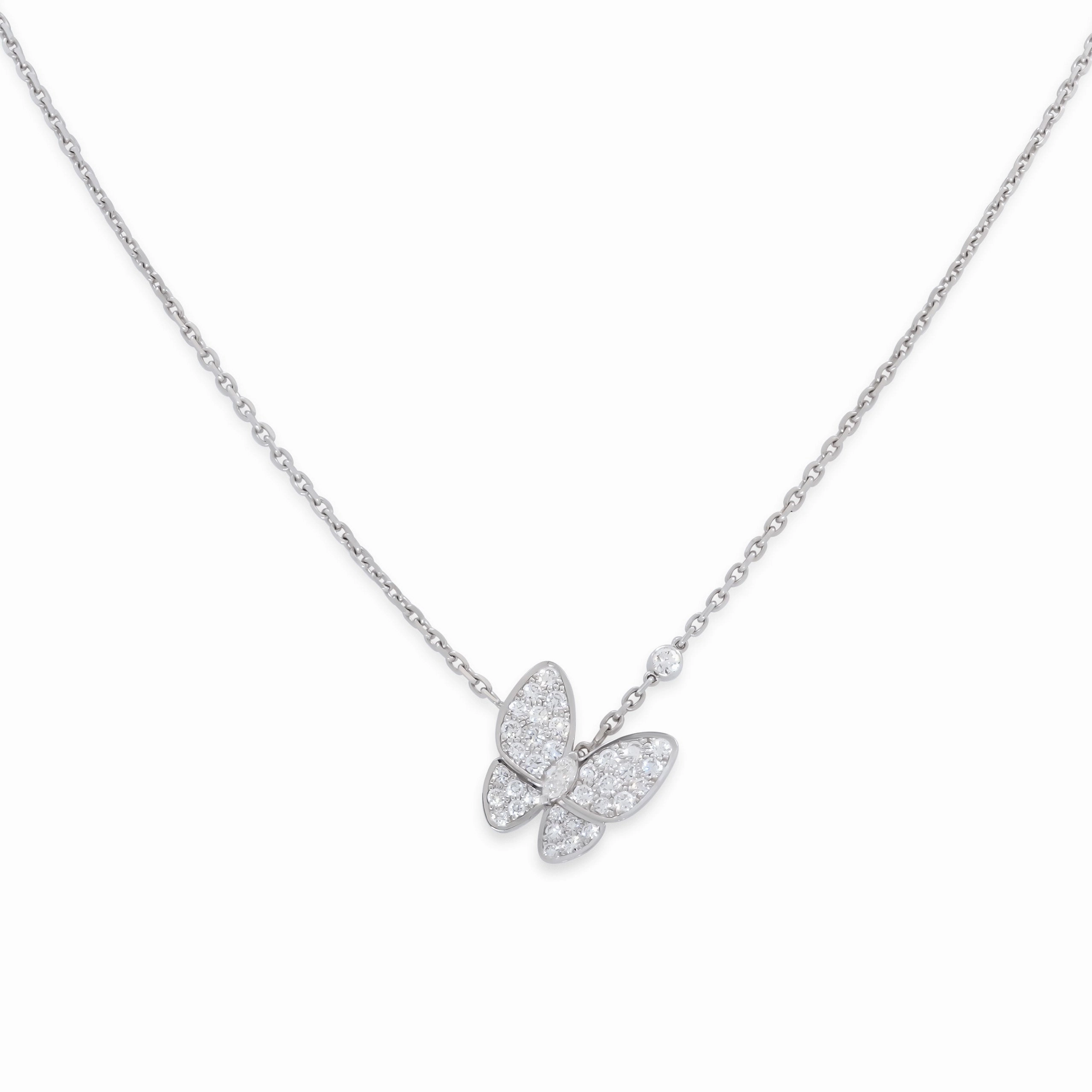 Van Cleef & Arpels 'Two Butterfly' Diamond Pendant 18K White Gold