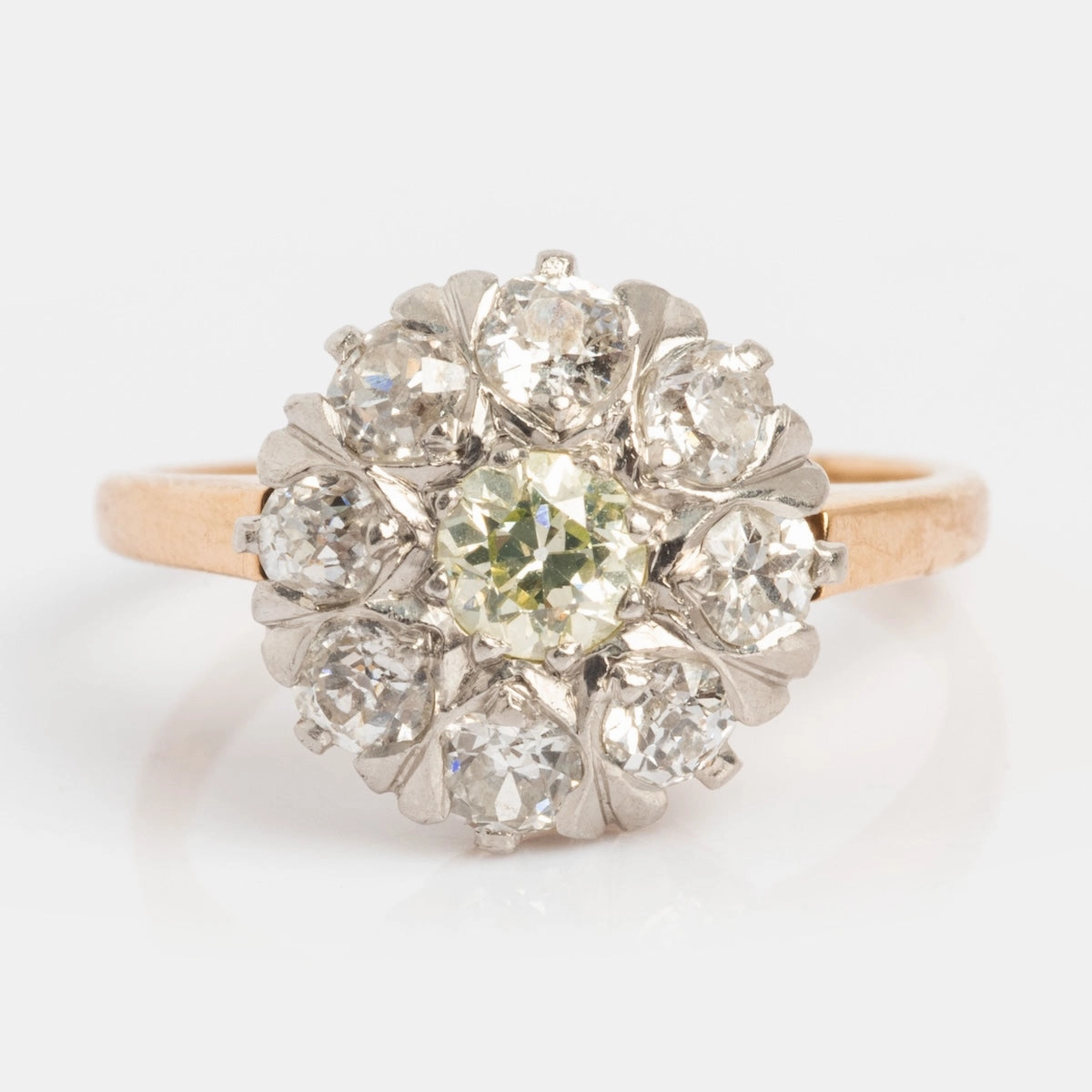 Vintage 14k 1920's Euro Cut Diamond Cluster Ring Size 5