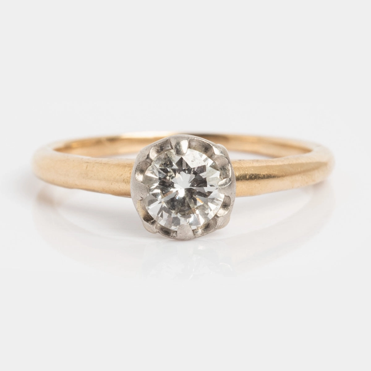 Vintage 14k 1930's Solitaire Round Diamond Engagement Ring Size 6