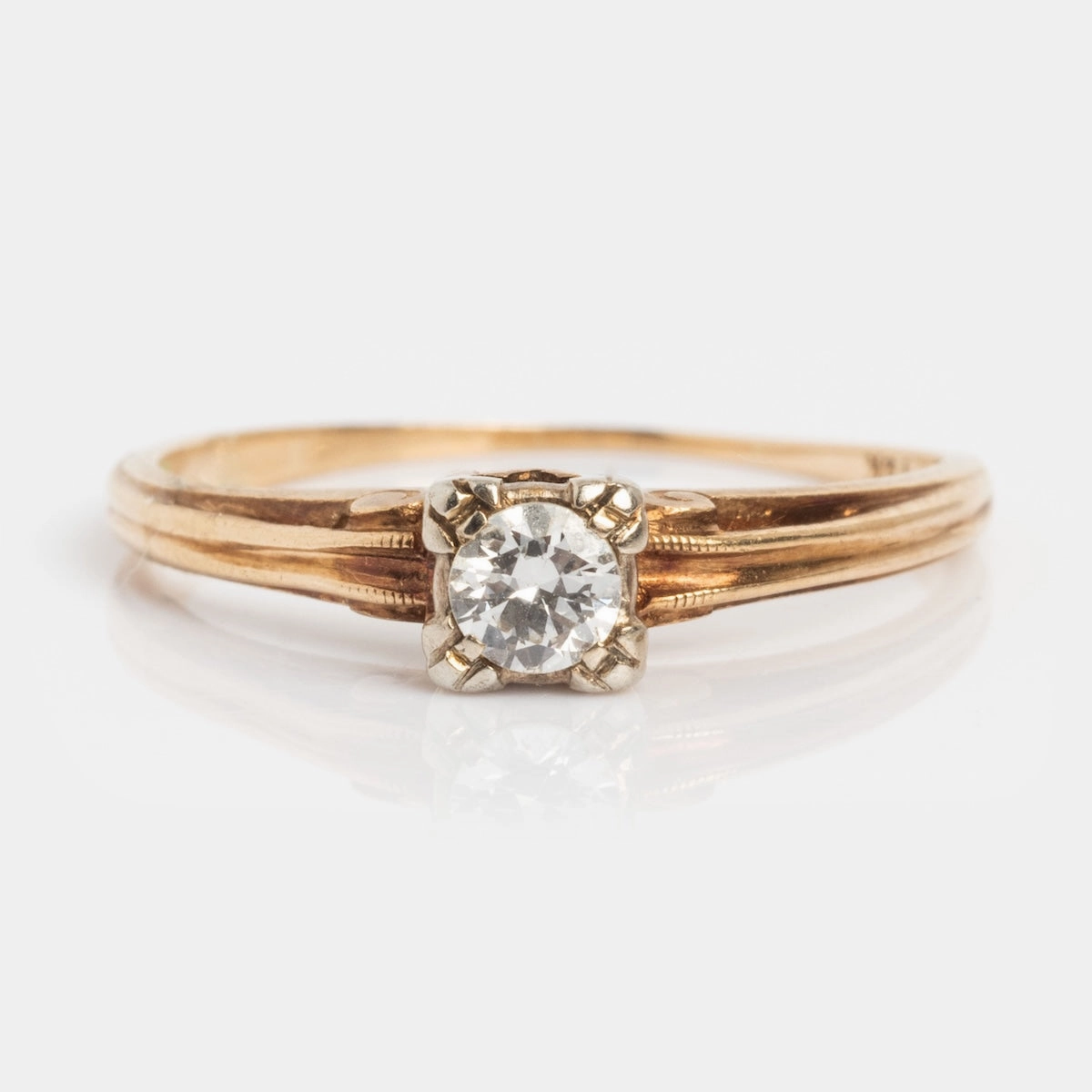 Vintage 14k 1940's Solitaire Round Diamond Engagement Ring Size 6.5
