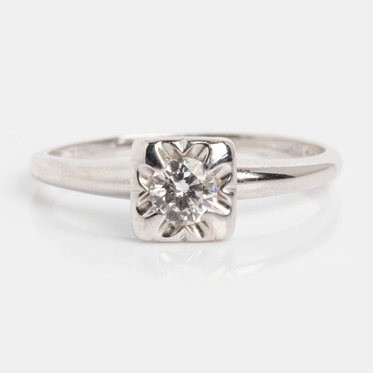 Vintage 14k 1940's White Gold Square Set Diamond Ring Size 7
