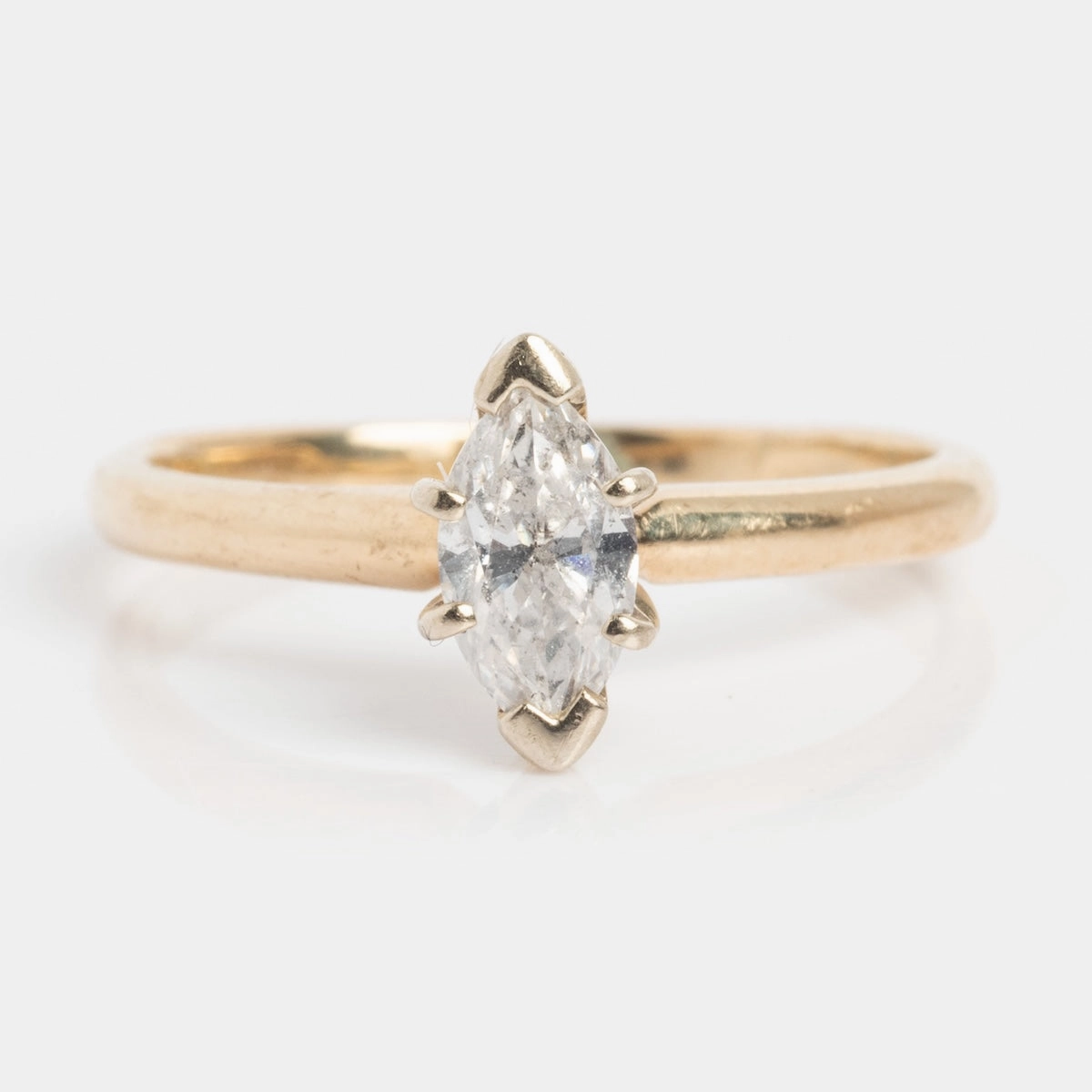 Vintage 14k 1960's Solitaire Marquise Diamond Engagement Ring Size 7