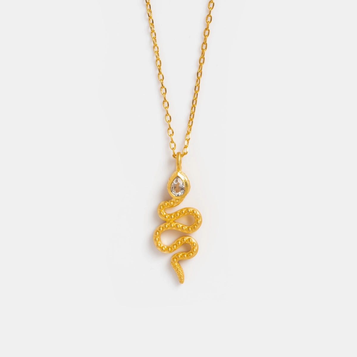White Topaz Dot Snake Pendant Necklace
