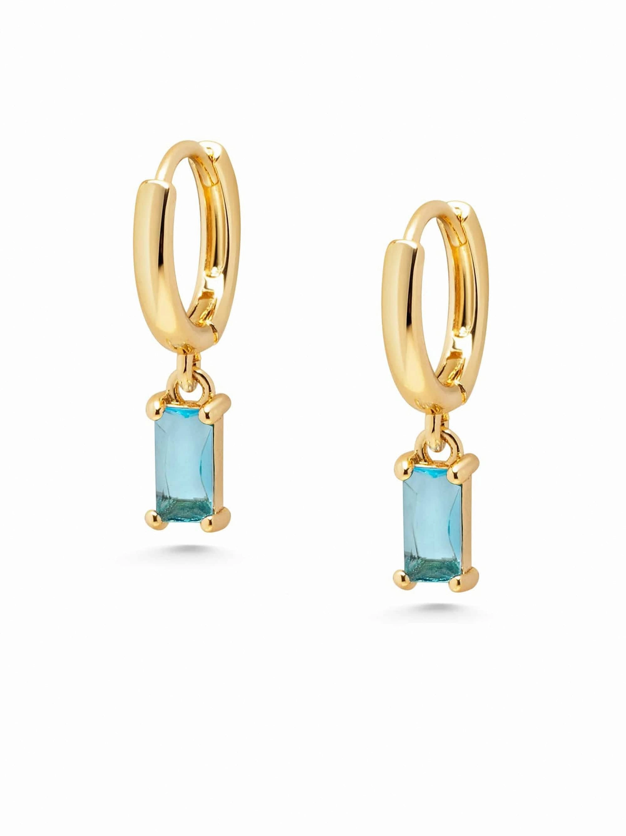 Women's Huggie Earrings with Blue Charm