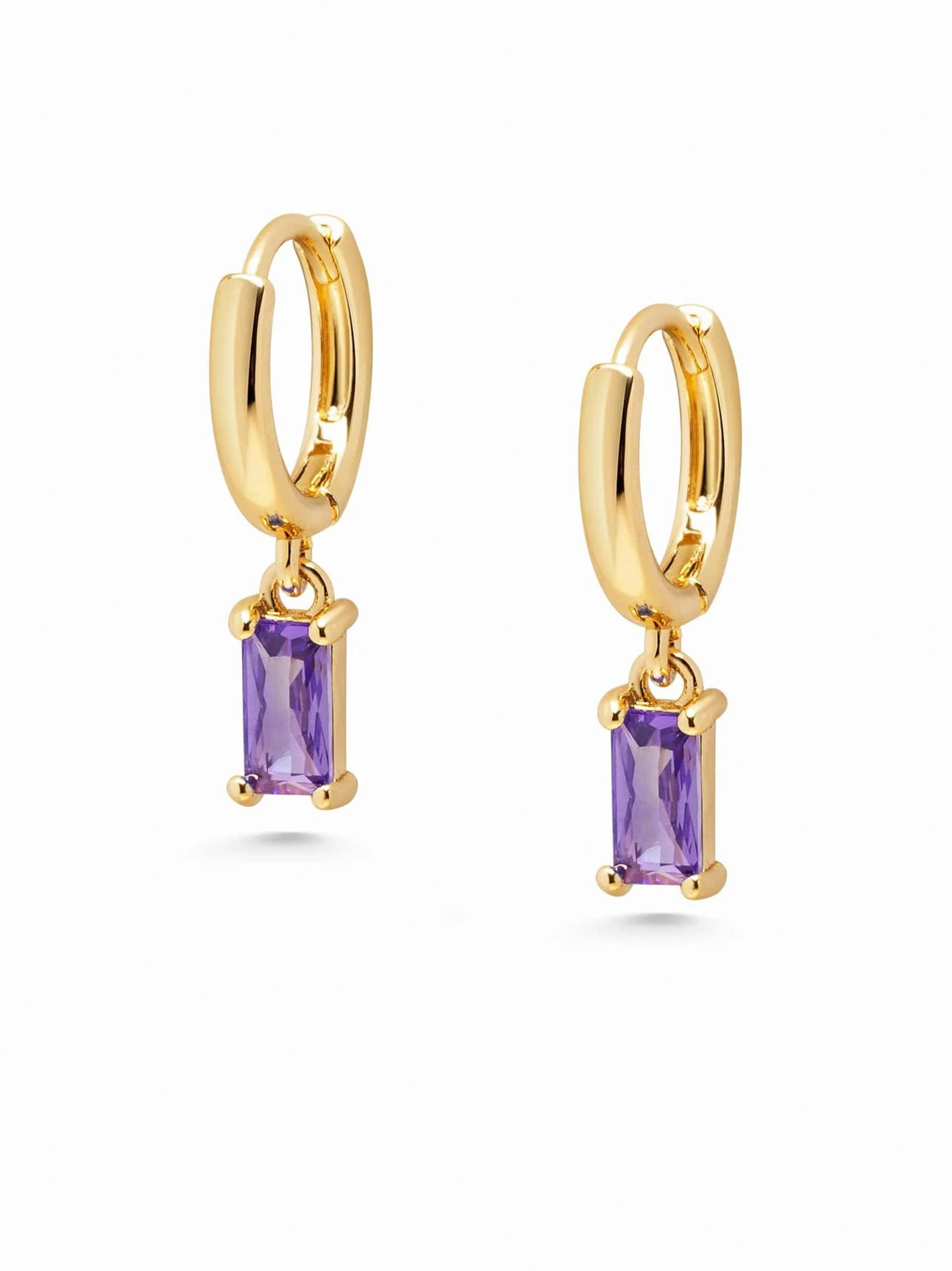 Women's Huggie Earrings with Purple Charm
